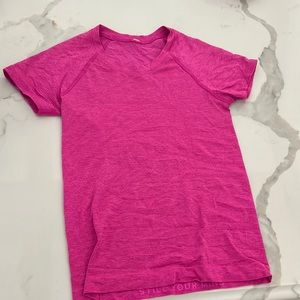 Lululemon swiftly tech top, pow pink/sonic pink, size 2, race length.